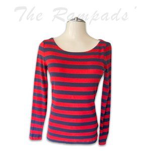 Banana Republic Red and Navy Blue Striped Long-sleeve T-shirt Size Medium